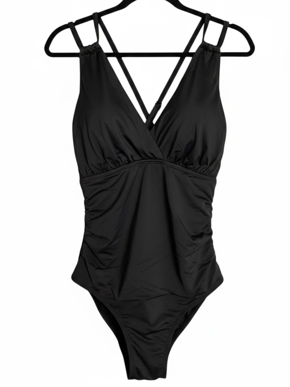 Jantzen Black V-Neck One-Piece Swimsuit with Strappy Back NWT size 22